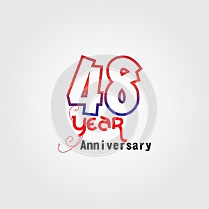 48 years anniversary celebration logotype. anniversary logo with red and blue color isolated on gray background, vector design for