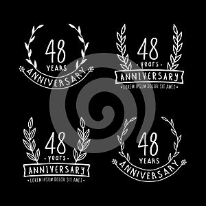 48 years anniversary logo collection. 48th years anniversary celebration hand drawn logotype. Vector and illustration.