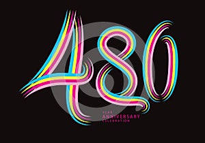 480 number design vector, graphic t shirt, 480 years anniversary celebration logotype colorful line,480th birthday logo, Banner