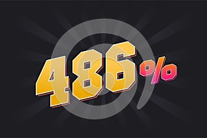 486% discount banner with dark background and yellow text. 486 percent sales promotional design