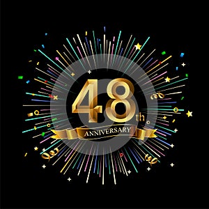 48th Anniversary celebration. Golden number 48th with sparkling confetti