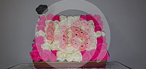 48th anniversary gift box with pink and white roses