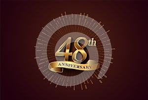 48th anniversary logotype with fireworks and golden ribbon, isolated on elegant background. vector anniversary for celebration,
