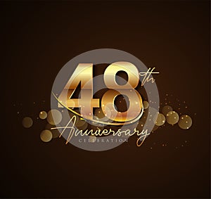 48th golden anniversary logo with swoosh and sparkle golden colored isolated on elegant background, vector design for greeting