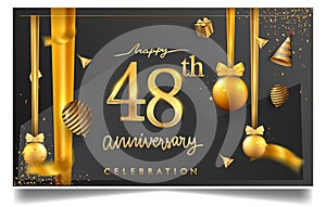 48th years anniversary design for greeting cards and invitation, with balloon, confetti and gift box, elegant design with gold and