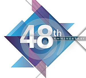 48th years anniversary logo with geometric, vector design birthday celebration isolated on white background