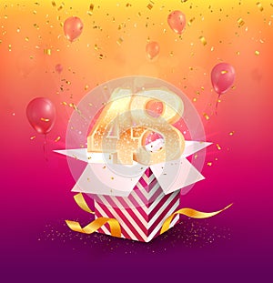 48th years anniversary vector design element. Isolated Forty-eight years jubilee with gift box, balloons and confetti on