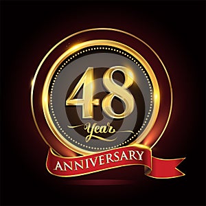 48th years celebration anniversary logo with golden ring and red ribbon