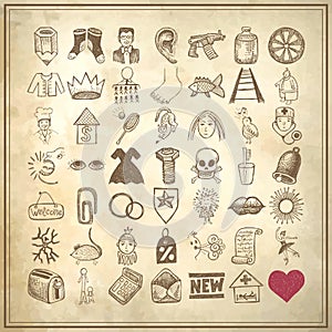 49 hand drawing doodle icon set