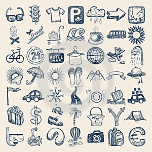 49 hand drawing icon set, travel theme