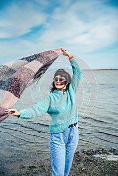 49 year old Russian woman smiling and enjoying the spring weater