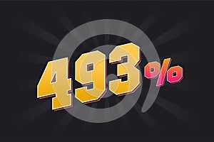493% discount banner with dark background and yellow text. 493 percent sales promotional design