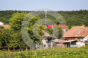 4G and 5G antennas in a village, between houses and heavy vegetation in rural Romania