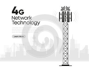 4g Network Technology in flat design. The concept of wireless mobile communication services. Speed test. Vector
