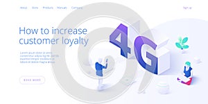 4g network technology in isometric vector illustration. Wireless mobile telecommunication service concept. Marketing website