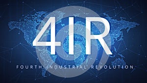 4IR Fourth industrial revolution on blockchain polygon world map.