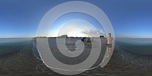 4K 360 VR Virtual Reality A man walking on the beach