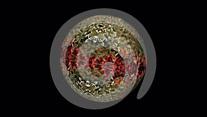 4K 3D Abstract Shiny Gold Green Red Glittering Sphere Moving Rotating Ball