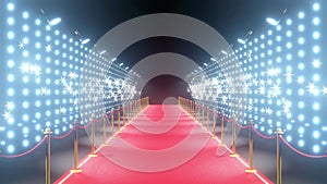 4k 3D red carpet, barriers, blinking lights and flash lights animation