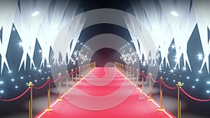 4k 3D red carpet, barriers, flash lights and stage lights animation