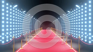 4k 3D red carpet, barriers with rope and blinking lights animation