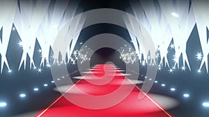 4k 3D red carpet, flash lights and stage lights animation