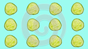 4K 60FPS Cucumber Slice on the Blue Background