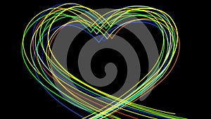 4k Abstract heart love neon line glow led wedding valentines day background.