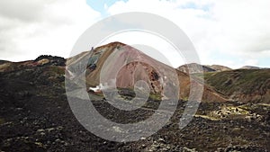 4K Aerial drone footage of Landmannalaugar. Rainbow mountains in Iceland.