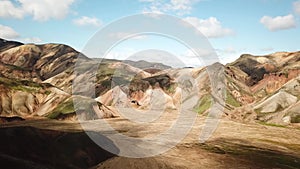 4K Aerial drone footage of Landmannalaugar. Rainbow mountains in Iceland.