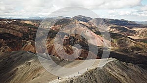 4K Aerial drone footage of Landmannalaugar. Rainbow mountains in Iceland.