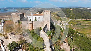4k Aerial drone shot of Obidos Medieval Town, Portugal
