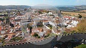 4k Aerial drone shot of Obidos Medieval Town, Portugal