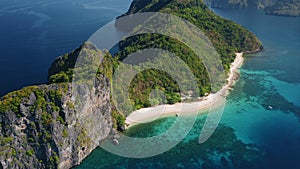 4K Aerial drone view of Dilumacad or Helicopter tropical island. El Nido, Palawan Philippines. Lagoon intact coral reef