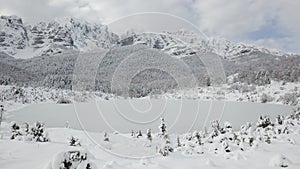 4K Aerial drone view of Velez mountain covered in snow