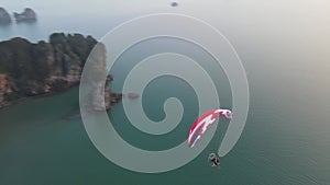 4K Aerial Footage of Aonang Beach in Ao Nang, Krabi Featuring Paragliding