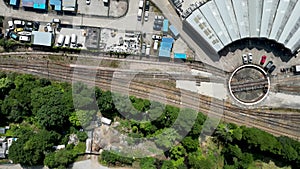 4k aerial footage of the St Blazey Roundhouse and Engine Sheds in Cornwall