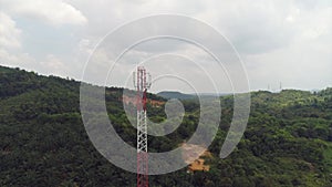 4k Aerial Footage Telecommunication Tower with antennas for cell phone, radio transmitters