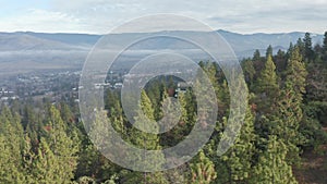 4k Aerial Moving Back Over Trees Focusing on a House on Hill in Ashland Oregon