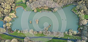 4K Aerial Photo of Dearne Valley Country Park Hoyle Mill Fishing Lake at Dawn, Barnsley