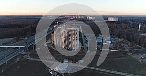 4K Aerial video of Panoramic video of the building under construction in New Vatutinki district