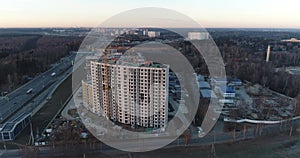 4K Aerial video of Panoramic video of the building under construction in New Vatutinki district