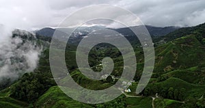 4k Aerial view of beautiful landscape at tea plantation. Cameron Highlands, Malaysia.