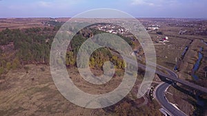 4K aerial view flight over highway.