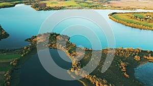 4K Aerial View Of Lakes Rivers Islands And Countryside Landscape. Morning Clouds Above Lepel Lake. Lyepyel District