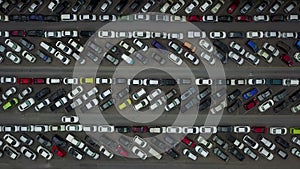 4K Aerial view of parked cars