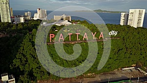 4K Aerial view of Pattaya city sign