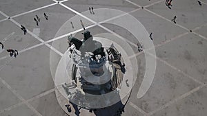 4k aerial view of statue of King Jose I located at commerce square - Portugal