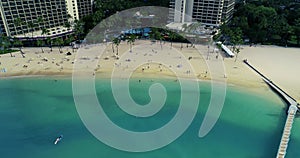 4K Aerial view of tropical beach in Honolulu, Hawaii color graded