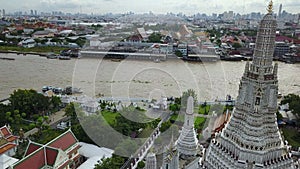 4K Aerial view of Wat Arun temple Bangkok Thailand